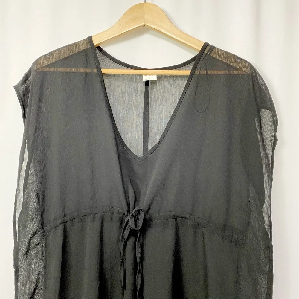 Merona- Black Sheer V neck drawstring Coverup S - Picture 4 of 8